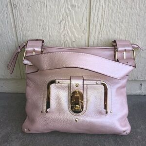 Women’s Leather Shoulder Bag in Light Pink with Gold Hardware